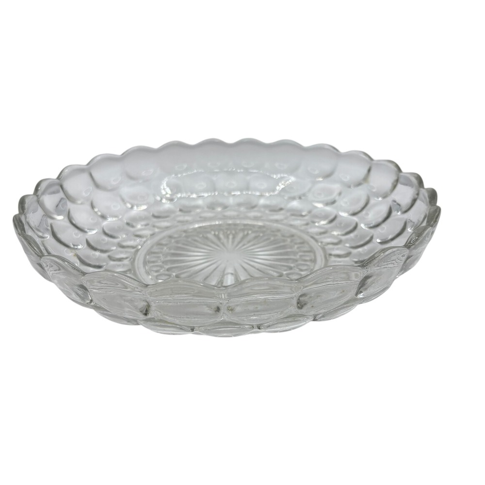 Vintage Clear Glass Candy Dish‎ Bowl Thumbprint Hobnail Scalloped Edge 8.75"